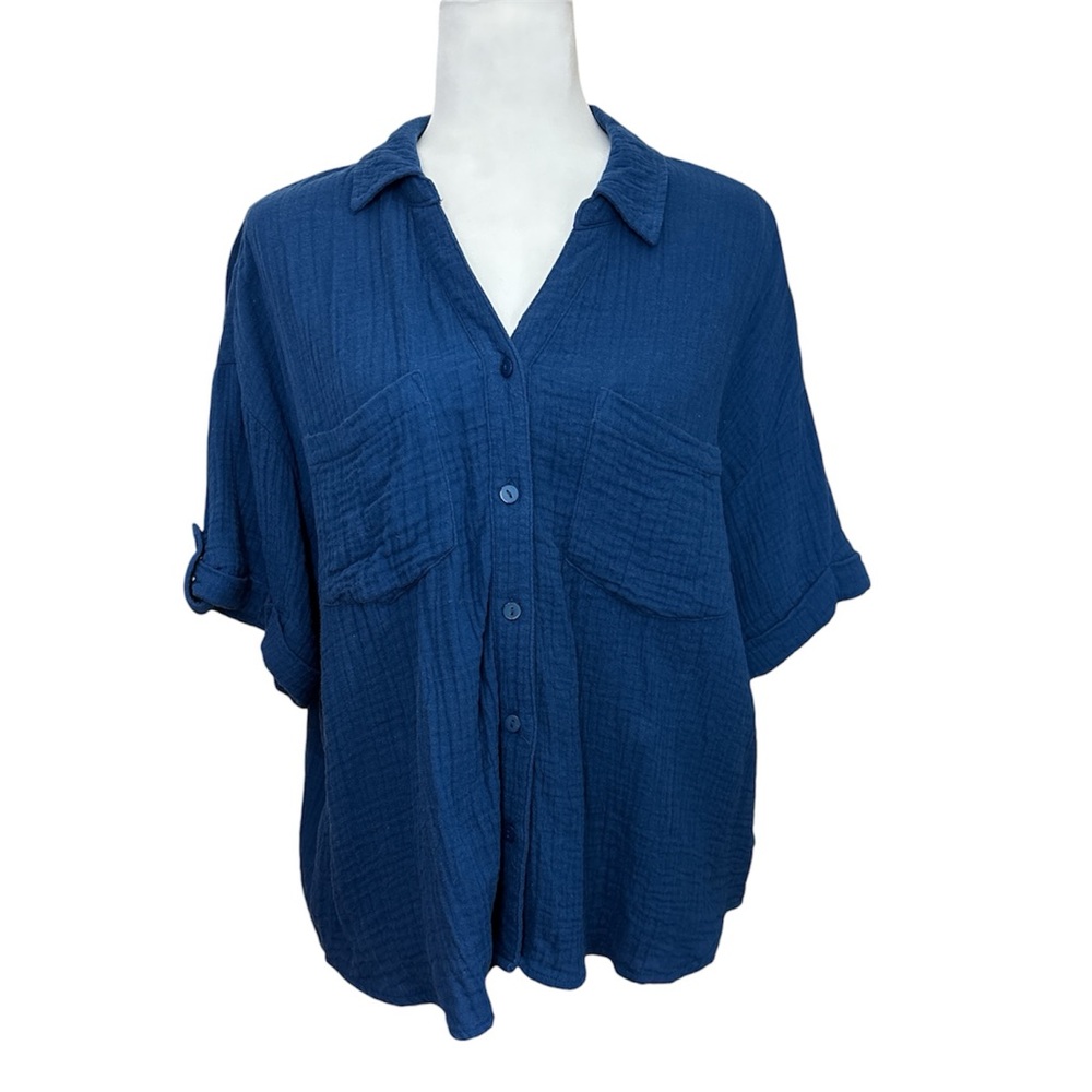 Code Bleu Deep Blue Button-Down 100% Cotton Shirt… - image 1